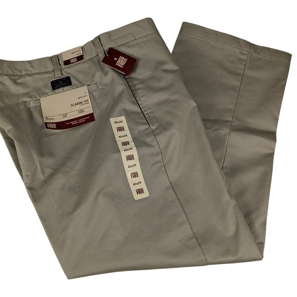 GAP Authentic Khaki Classic Fit Mens Flat Front Pants Size 40x29‎ Beige Normcore